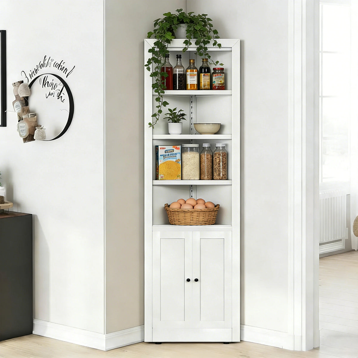 71" Corner Storage Cabinet with Adjustable Shelves, 5-Tier Metal Organizer for Bathroom, Kitchen & Living Room