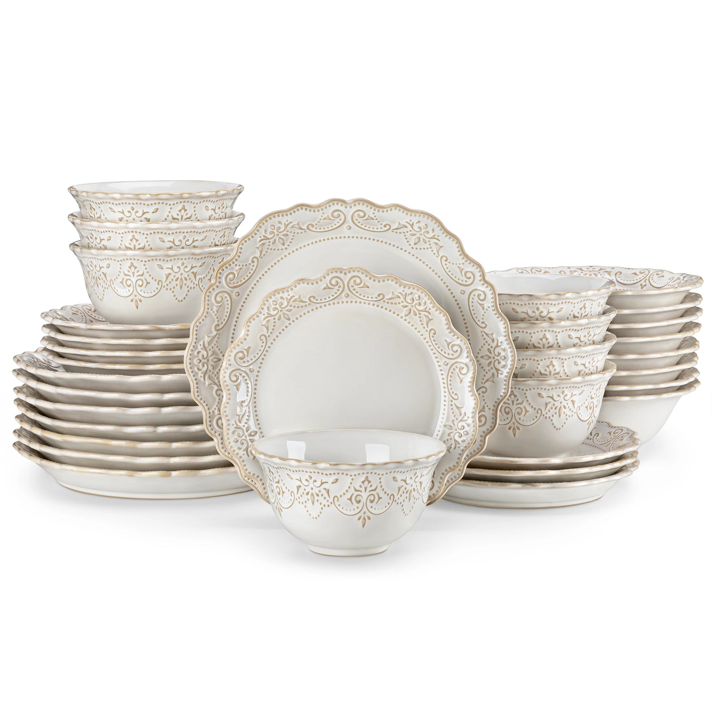 16/32 Piece Dinner Sets with 4 PCS Dinner Plate/Dessert/Cereal Bowl/Soup
