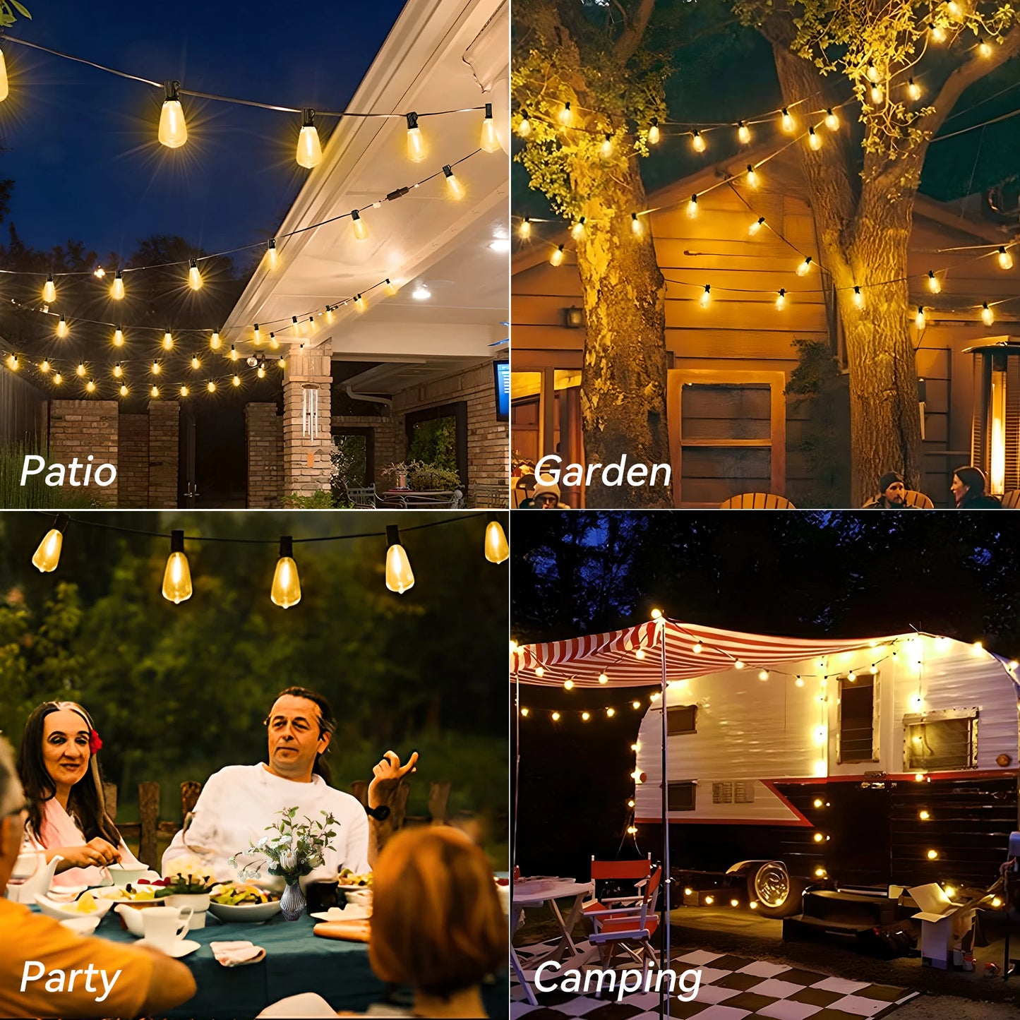 200FT ST38 LED Globe String Lights, Warm White, High Voltage, Black Cable with Hooks
