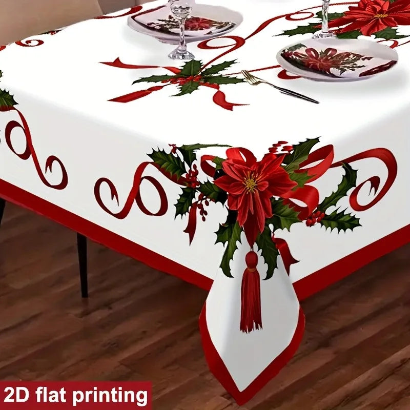 1pc Rectangular Christmas Tablecloth/Red White Green Holiday Table Cover/Suitable for Dining Table/New Year Party Decoration/Machine Washable/Essential for Home Entertainment Occasions