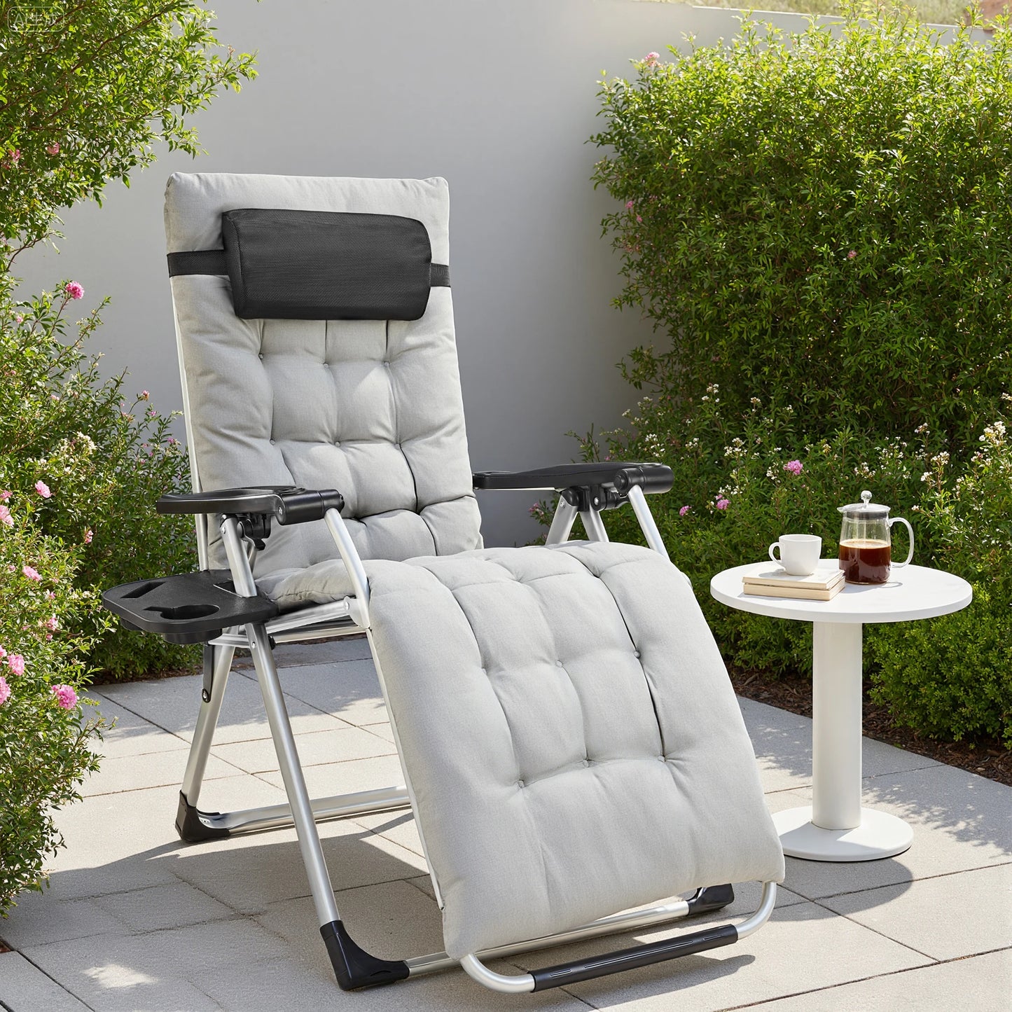 Zero Gravity Set of 2 Portable Recliner Lounge Chair with Cup Holder , Adjustable Trays and Pillow