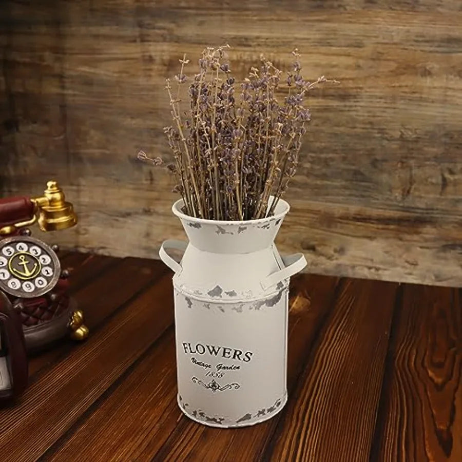 Galvanized White Milk Can, Antique Retro Vase