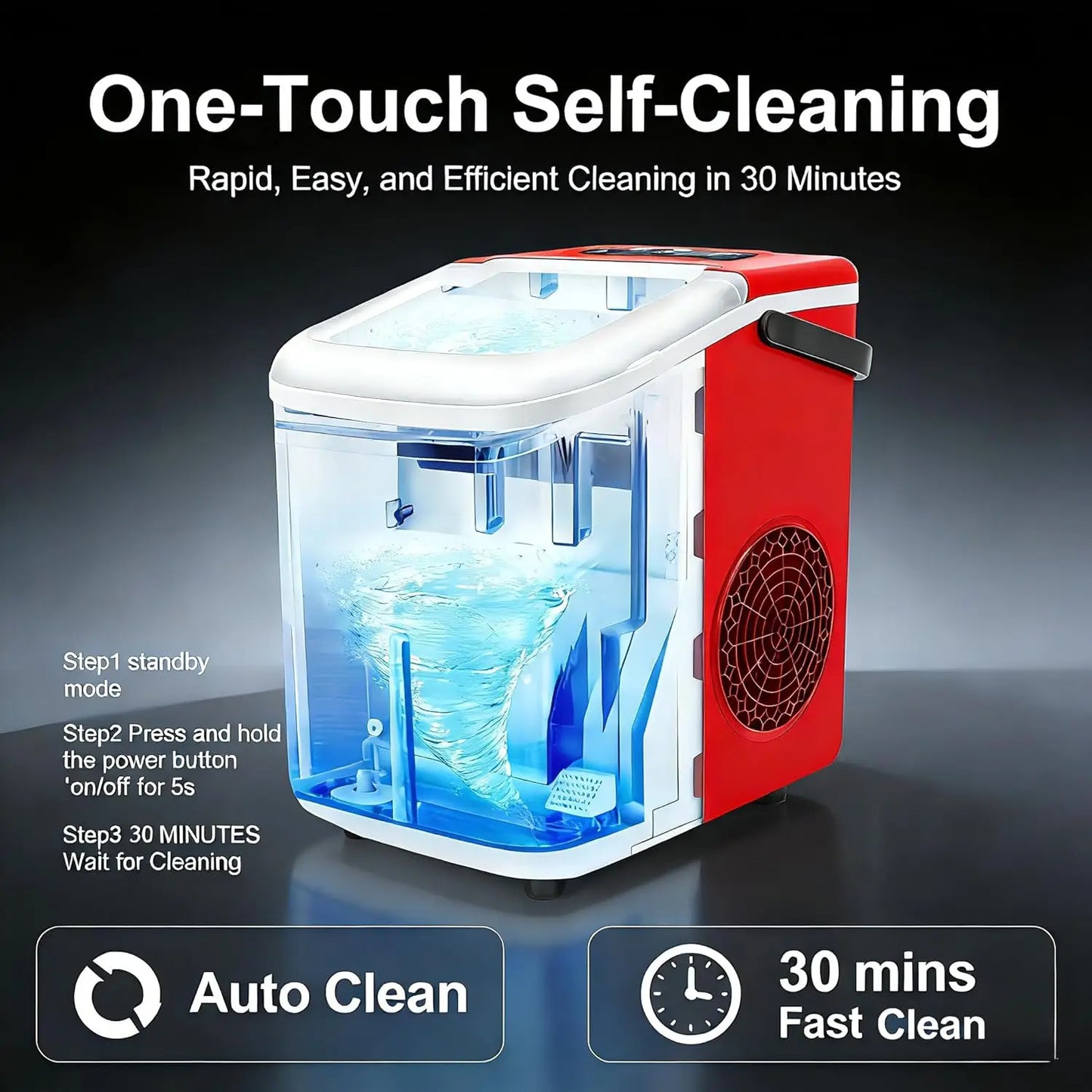 Countertop Ice Maker with Handle, Portable Self-Cleaning