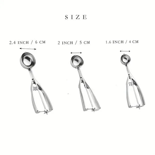 3pcs Stainless Steel Cookie Scoop Set with Trigger Release