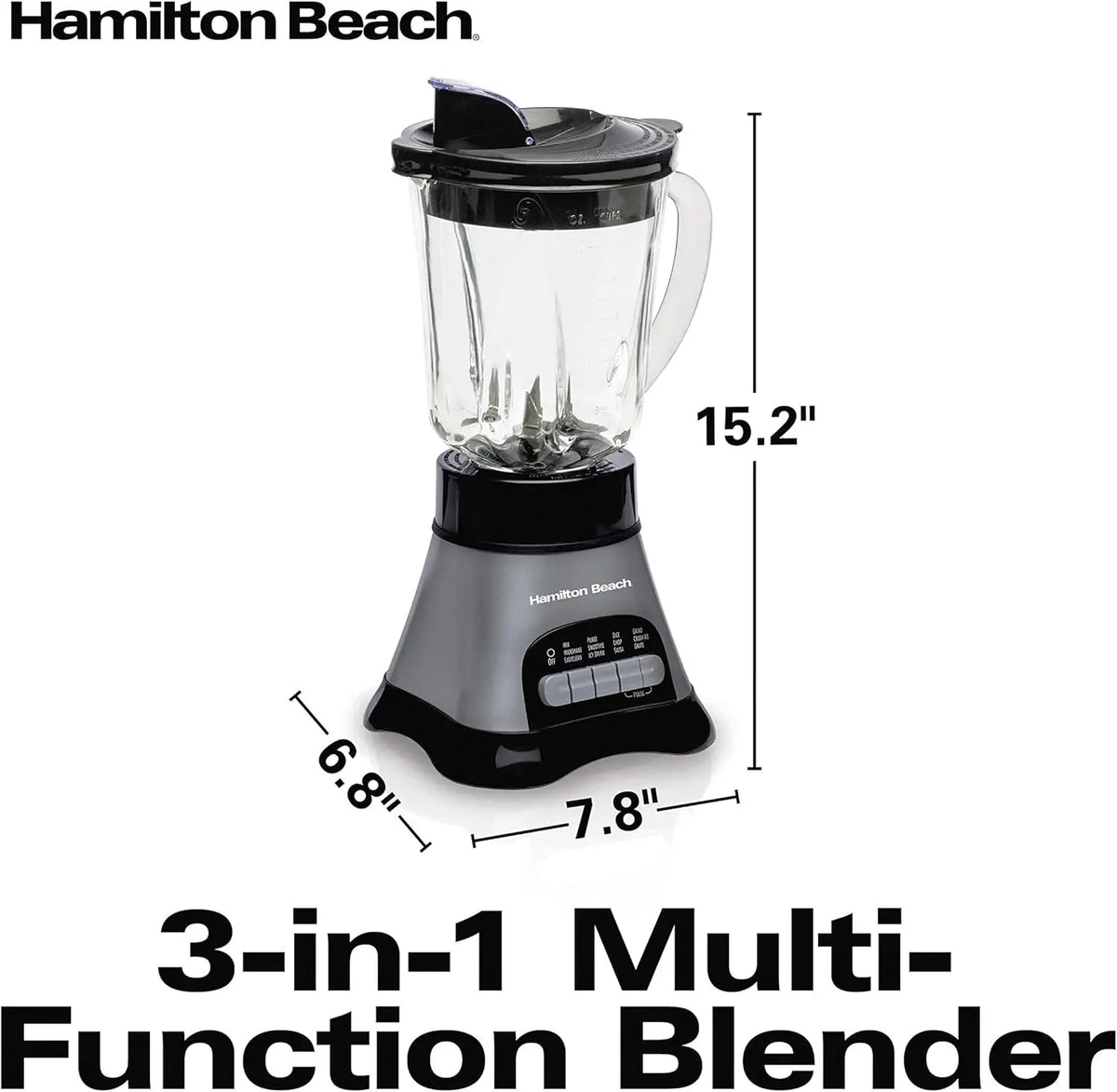 Blender and Food Processor Combo – 40oz Glass Jar, Portable Travel Cup, 3-Cup Electric Food Chopper, 700W – Gray/Black (58163)