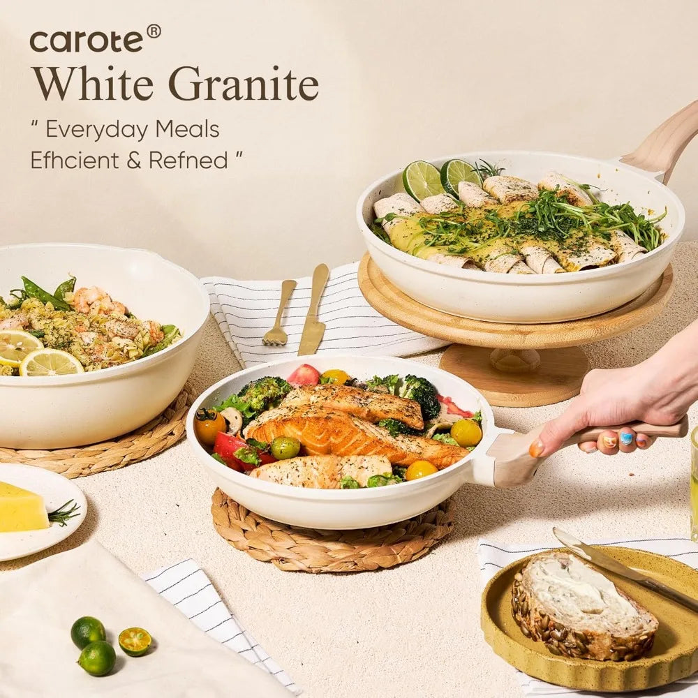21Pcs Nonstick Cookware Sets, White Granite