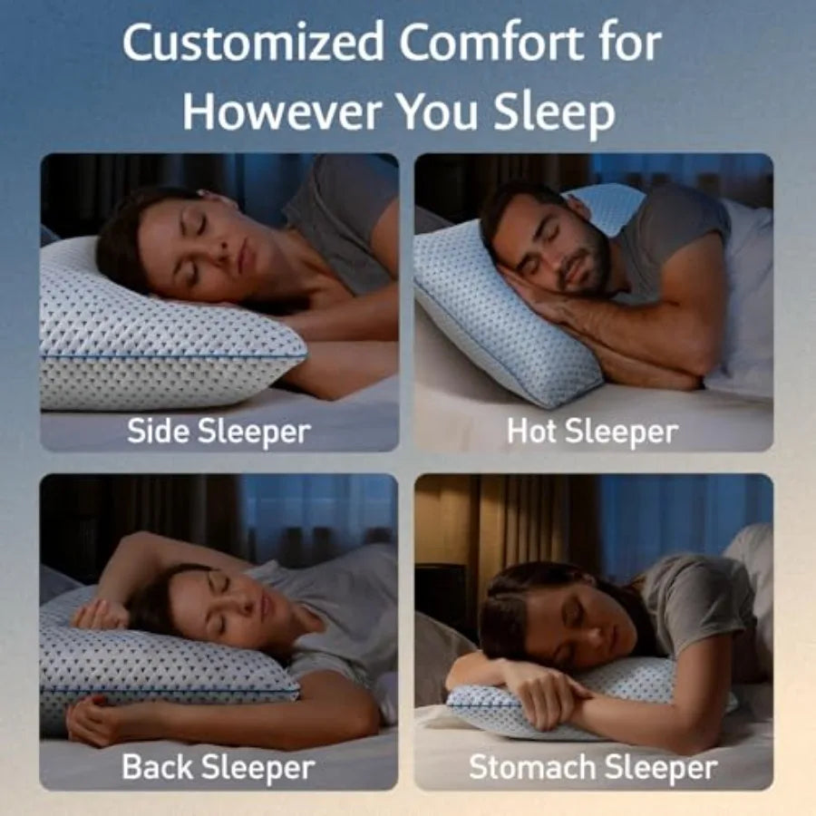 Cooling Gel Memory Foam Pillows, Queen Size Set of 2, Bamboo Rayon