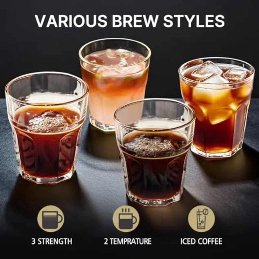 Programmable Automatic Coffee Maker with Grinder for Hot and Cold Brew , 22 oz Glass Carafe with Timer and Removable Filter