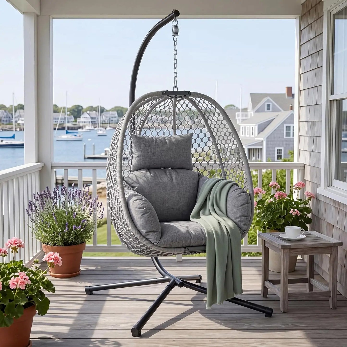 Double Outdoor Egg Swing Chair with Stand