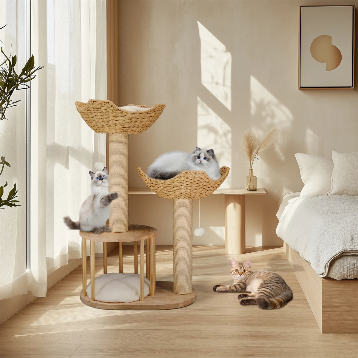 3 Tier Cat Tree Activity Tower with Plush Cushion and Dangling Ball, Sisal Scratching Post for Indoor Cats