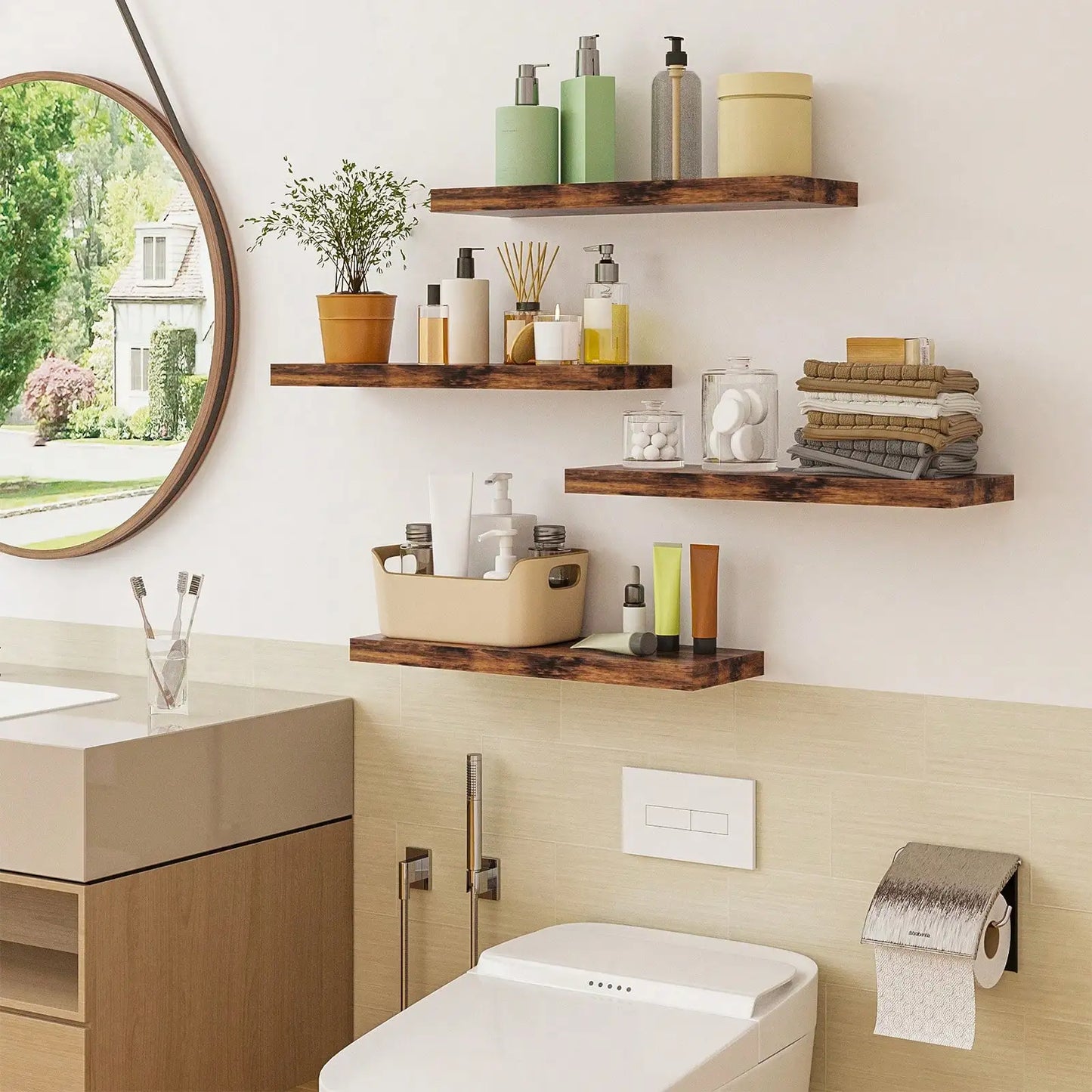 4/8pcs 15.8 Inch Rustic Floating Shelves