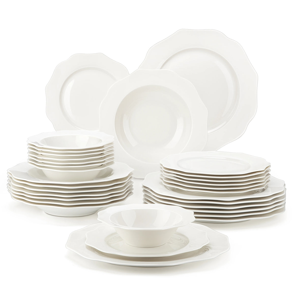 16/32-PIECE Nordic European Golden Rim White Porcelain Tableware Set with Bowl,Dinner&Dessert&Soup Plate Set for 4/8