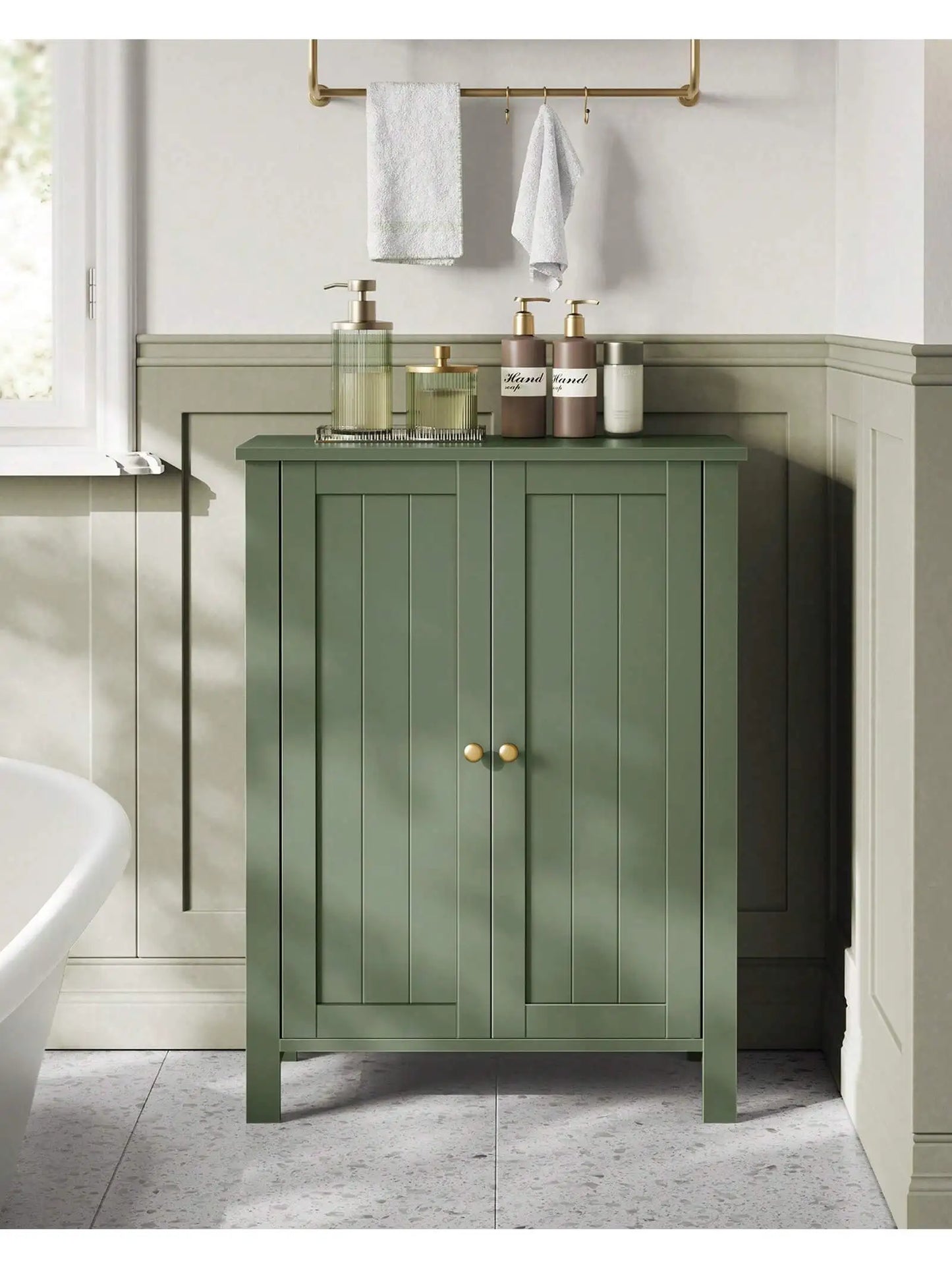 Bathroom Floor Storage Cabinet, With 2 Adjustable Shelves, 11.8 X 2