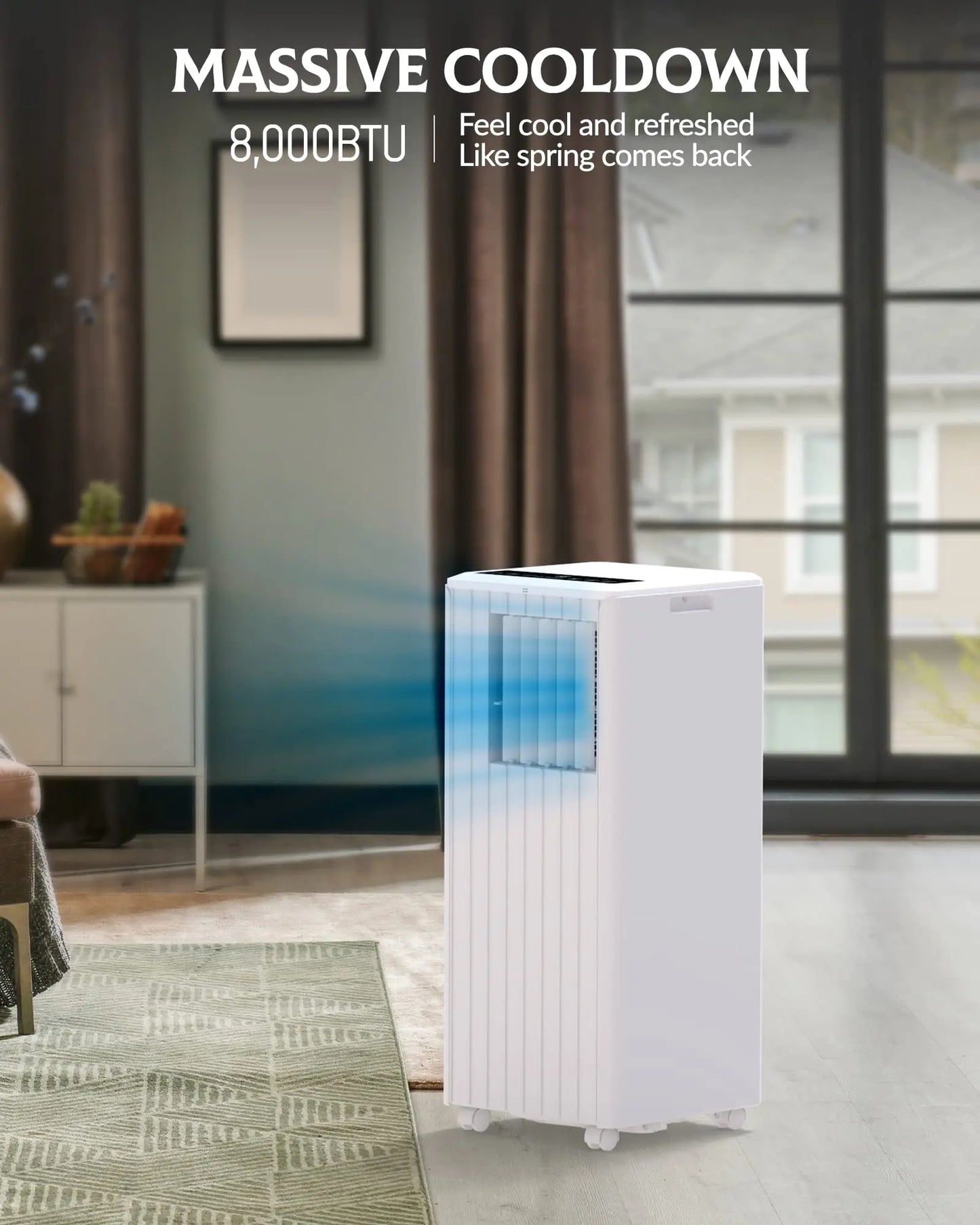8,000 BTU Portable Air Conditioner, 3-in-1 Unit with Cooling, Dehumidifier & Fan, Remote Control