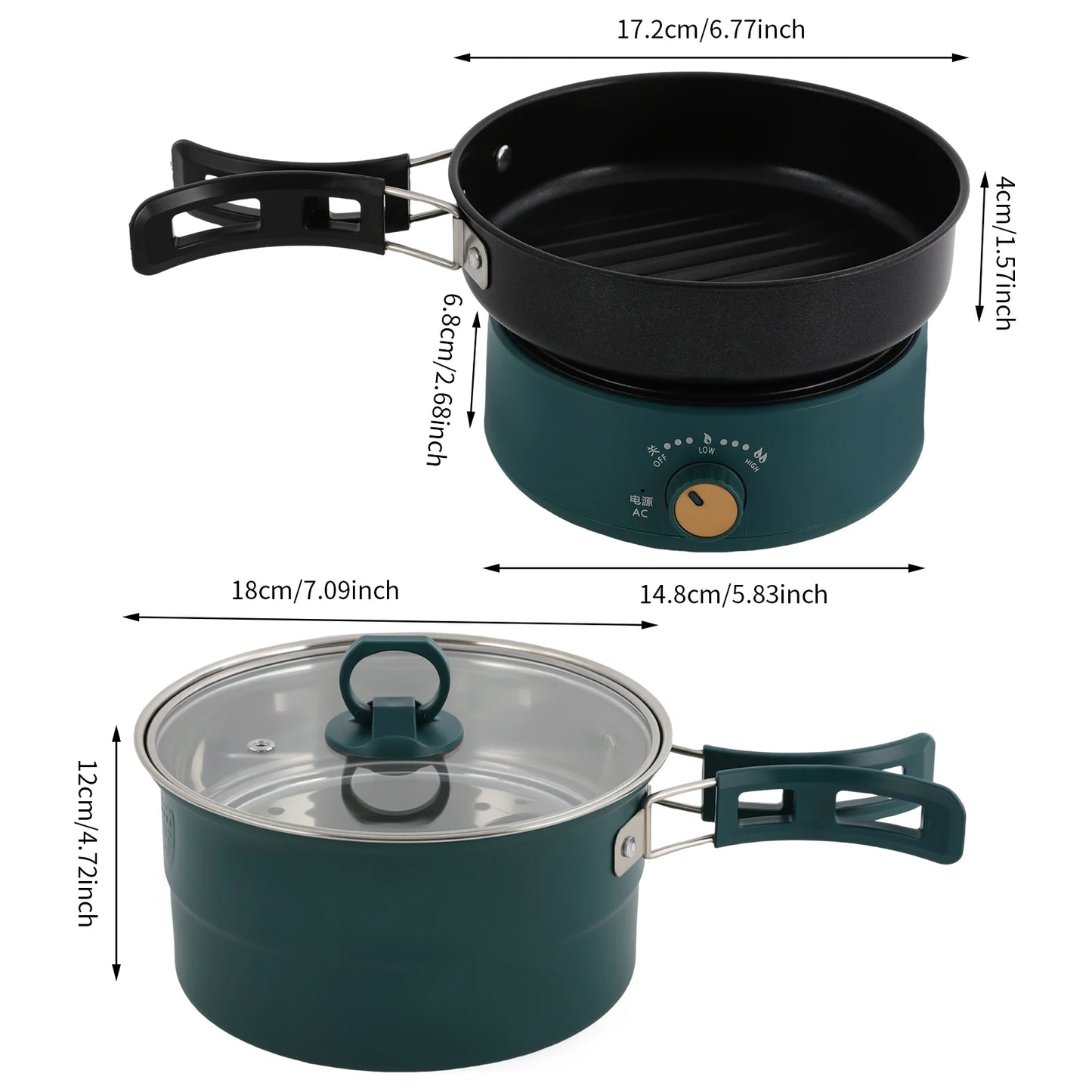 Portable Mini Electric Hot Pot w/Foldable Handles and Power Adjustment