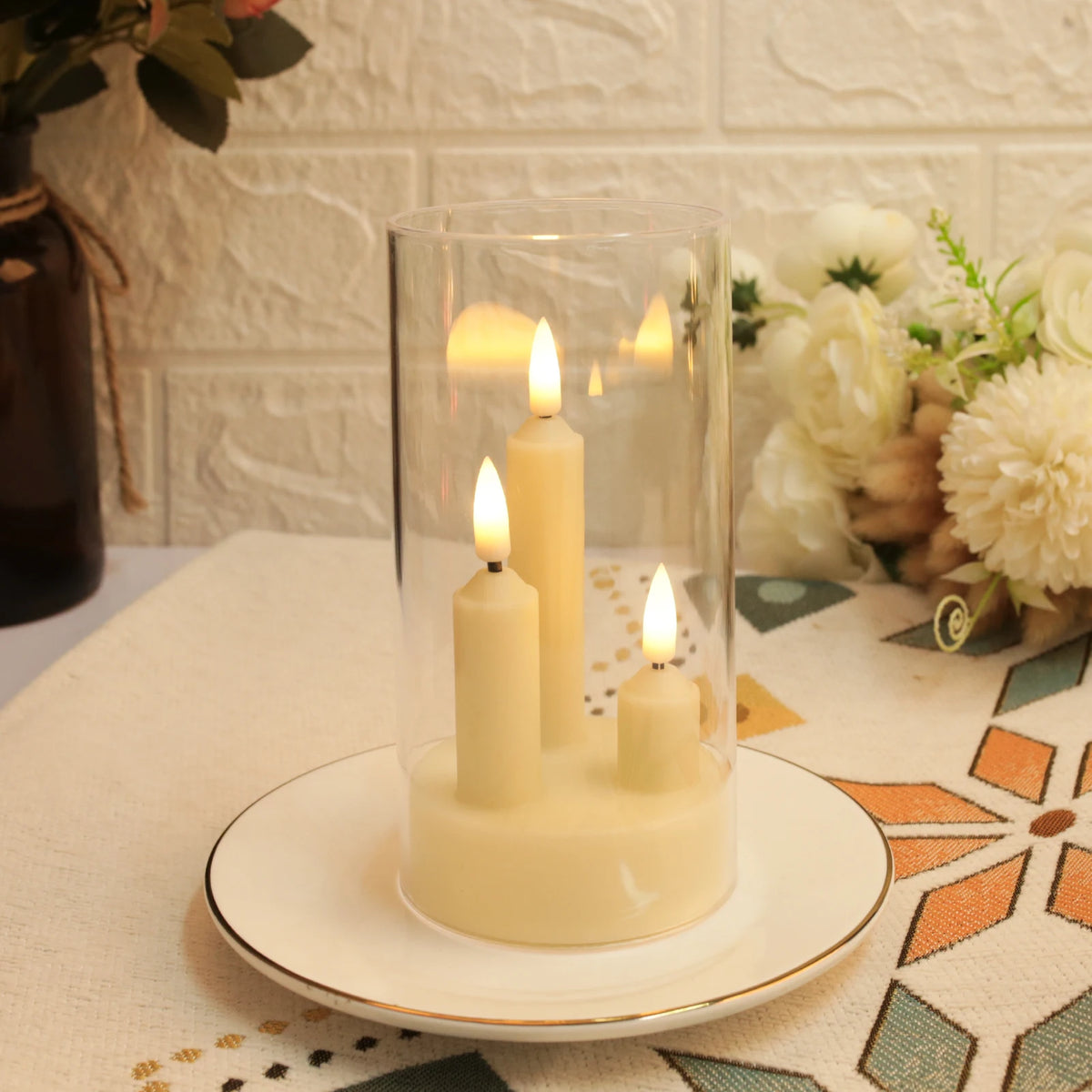 Flameless Acrylic Short 3 in 1 Taper Candles, Warm Light Flickering Flameless Pillar, LED Electronic Tealight Battery Operated Decor