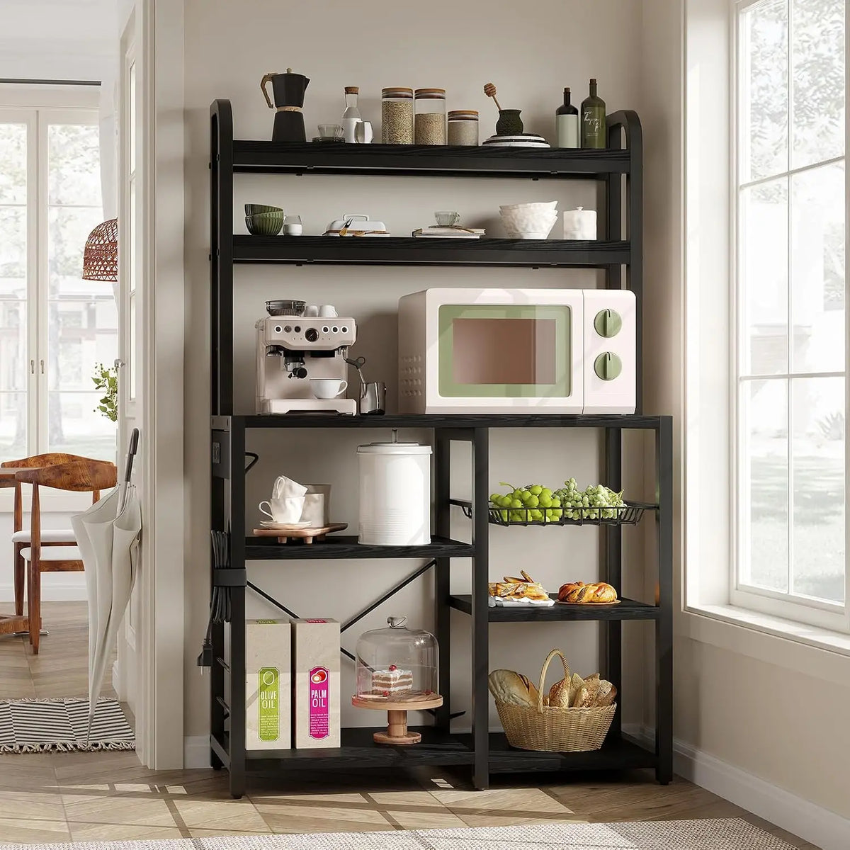 6Tier Storage Rack with Microwave Stand for Coffee Bar with Wire Drawer,Spacious