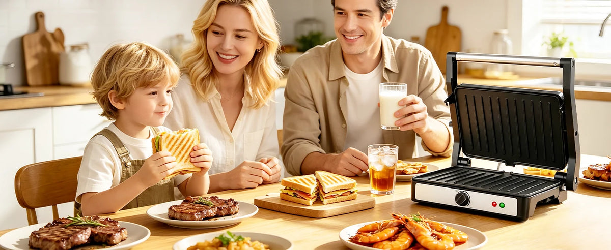 2-Slice Sandwich Maker, 900W Indoor Grill & Panini Press, Adjustable Temperature Control, 180° Flat Opening, Cool-Touch Handle