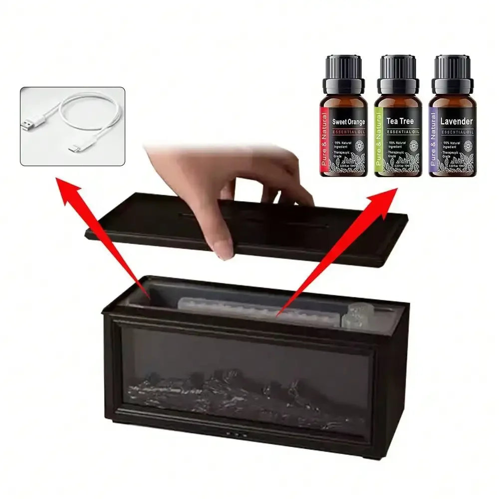 Upgraded 300ml Fireplace Diffuser, Essential Oil, 7 Colorful Large Flame Fire Humidifier Changing Aroma Diffuser for Aromatherapy