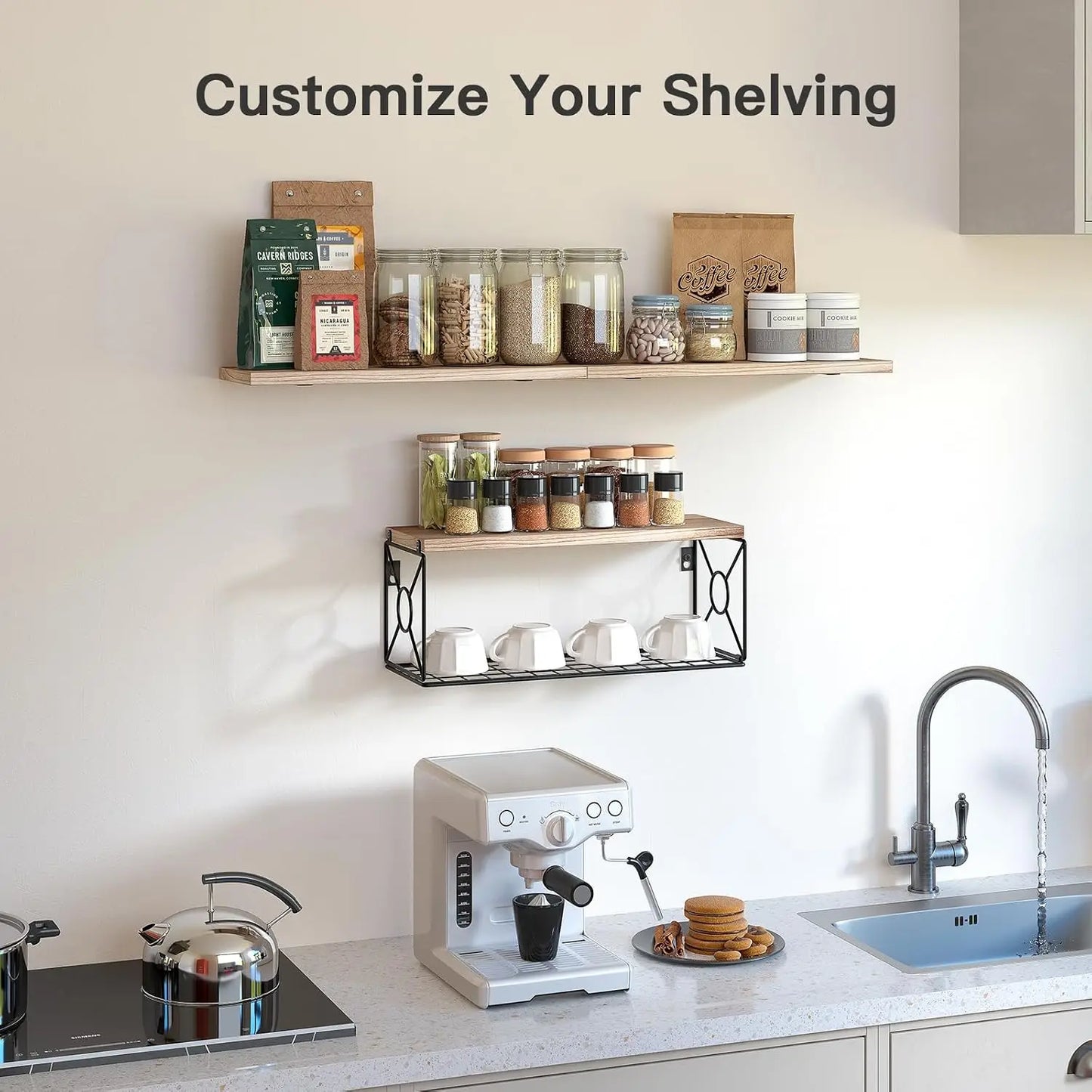 Bathroom Shelves Over Toilet with Storage Basket, Natural Wood