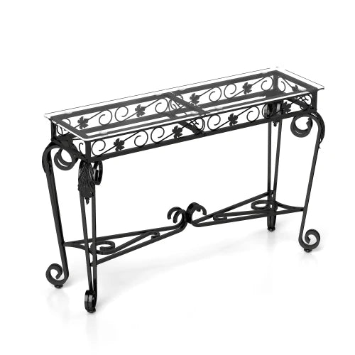 Modern Style Fancy Glass and Metal Table for Entrance, Console Tables for Entryway, Sturdy Hallway Table with Storage