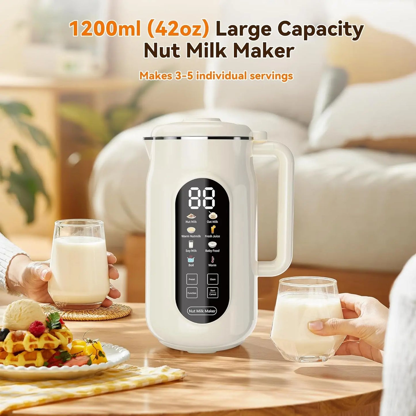 10-in-1 Nut Milk Maker Machine, 42oz Automatic with LED Touch Screen, Self-Cleaning