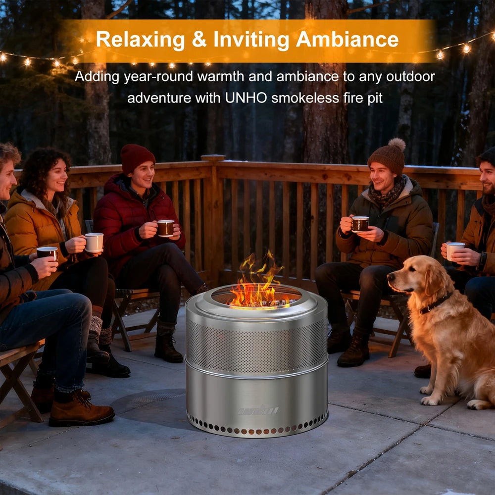19 Inch Smokeless Fire Pit for Outdoor Wood Burning, Portable 304, Perforated Fireplace
