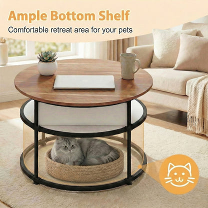 31. 5” Lift Top Coffee Table w/ Hidden Compartment & Side Shelves for Living Room