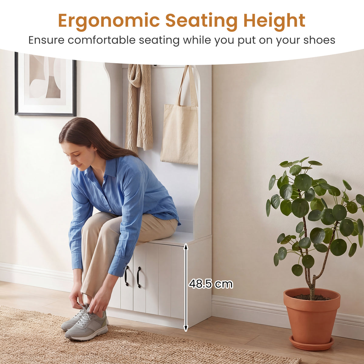 3-in-1 Hall Tree w/ Bench Storage, Adjustable Shelves with Hanging Hooks for Entryway