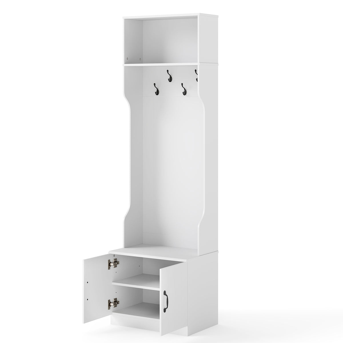 3-in-1 Hall Tree w/ Bench Storage, Adjustable Shelves with Hanging Hooks for Entryway