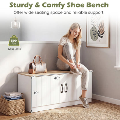 2-Door Shoe Bench with Adjustable Shelves, Hidden Storage Space for Hallway,Living room or Bedroom