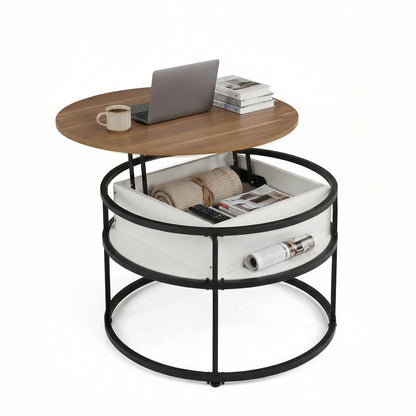 31. 5” Lift Top Coffee Table w/ Hidden Compartment & Side Shelves for Living Room
