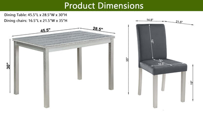 5-piece wooden dining table set with rectangular table and 4 cushioned chairs, decorated with crystal, silver gray