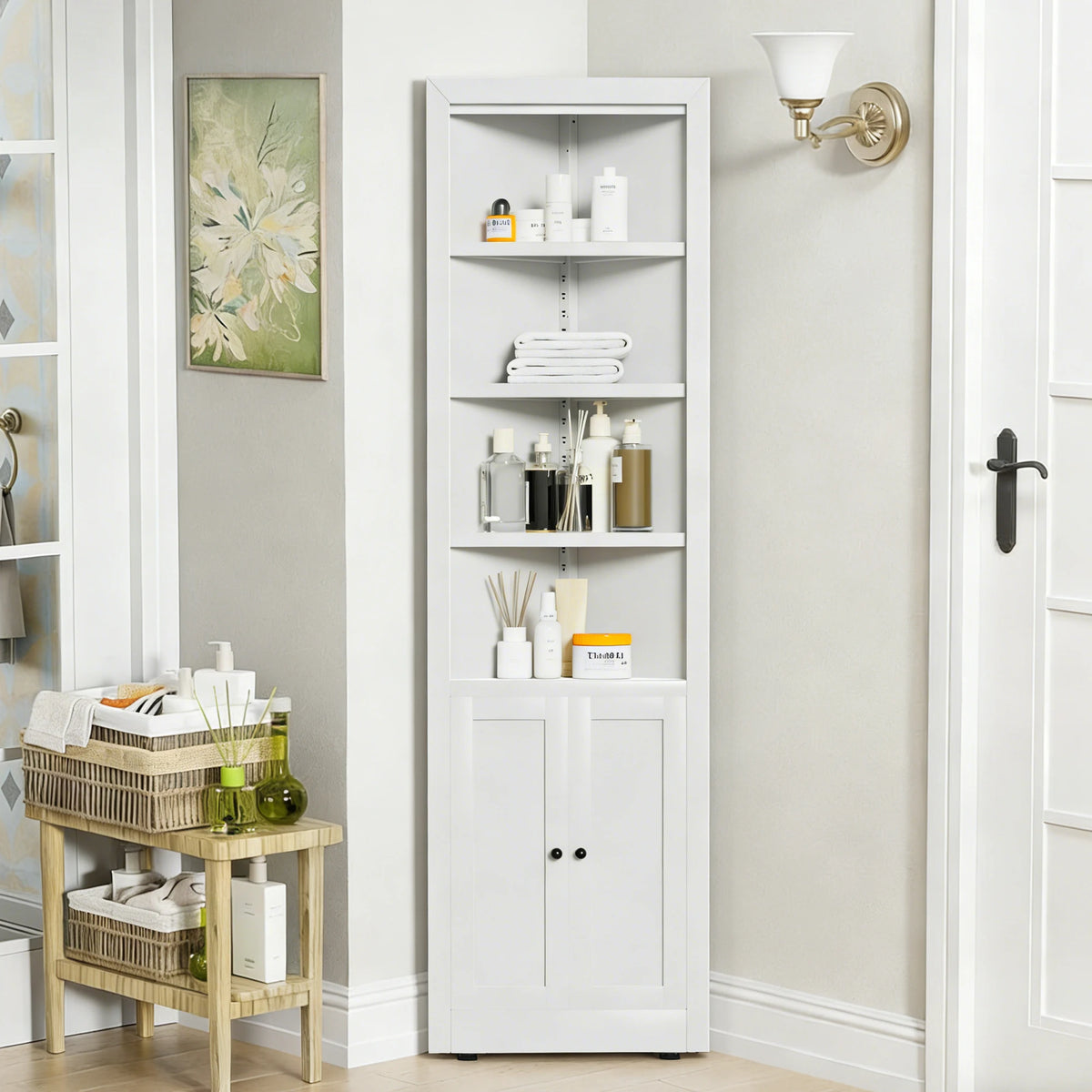 71" Corner Storage Cabinet with Adjustable Shelves, 5-Tier Metal Organizer for Bathroom, Kitchen & Living Room