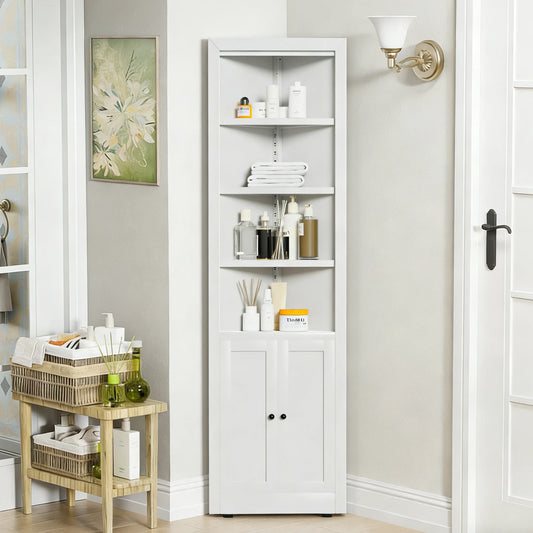 71" Corner Storage Cabinet with Adjustable Shelves, 5-Tier Metal Organizer for Bathroom, Kitchen & Living Room