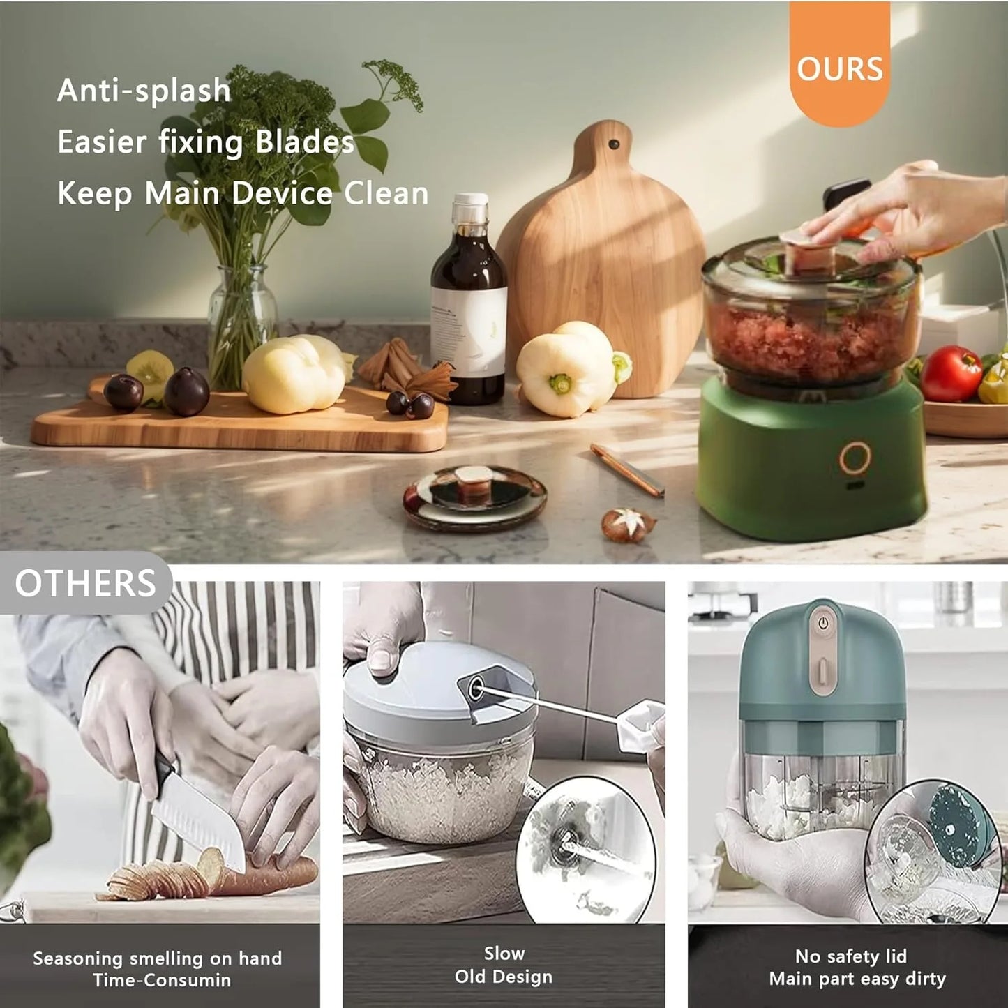 Mini Electric Food Processor USB Charging, Garlic Chopper Meat Grinder Vegetable Mincer 350ML Portable