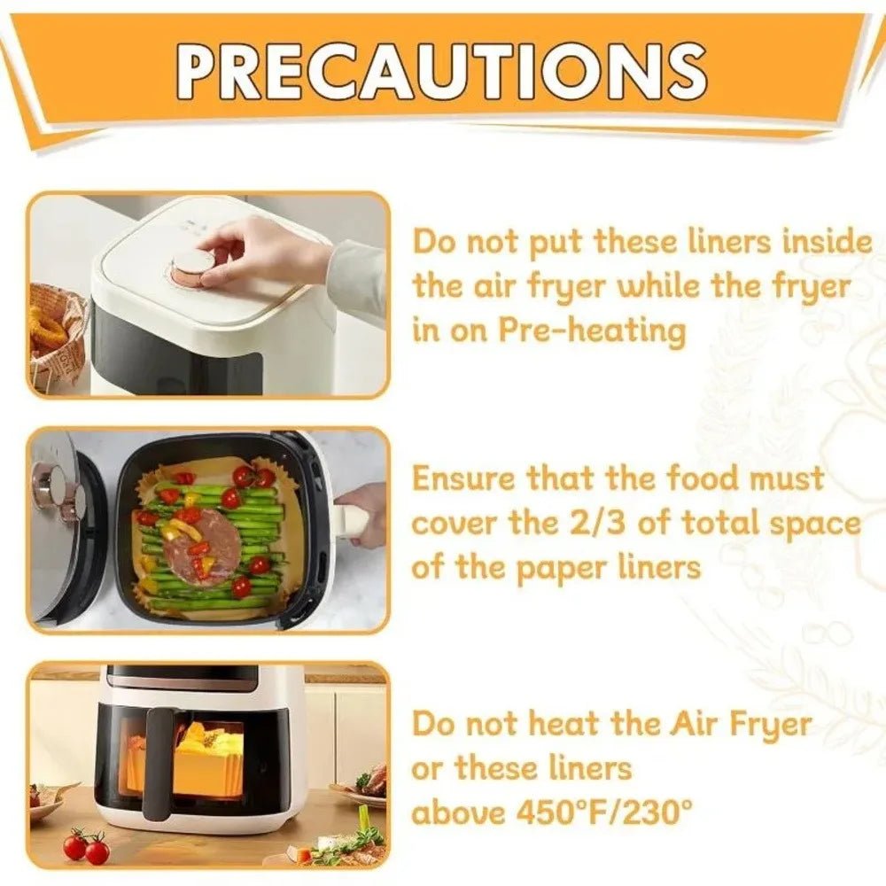 50pcs 8in Square Air Fryer Parchment Liners - Fit 5-8QT Basket, Air Fryer