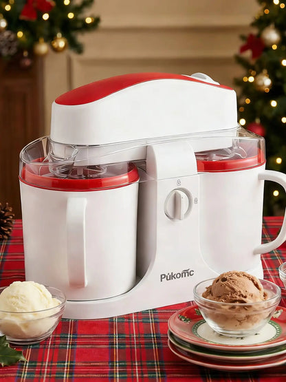 Dual-Cup Ice Cream & Popsicle Maker, DIY Homemade Frozen Dessert, Add Fruits & Powdered Sugar for Custom Flavors, Easy to Use