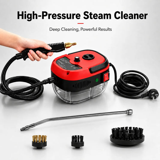 Small and Portable High-Pressure, Red or White Steam Cleaner With Brush Heads, Handheld Sanitizing, 6-Speed Settings, Removes Grease Dust Mites for Air Conditioners Range Hoods Floors Bathrooms Cookware Tableware