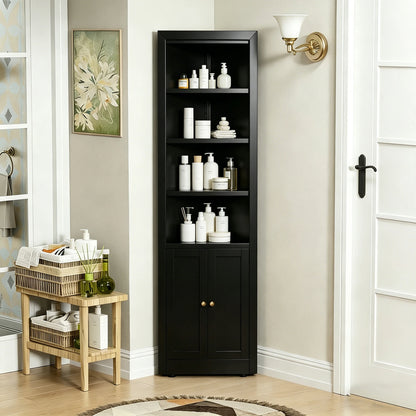 71" Corner Storage Cabinet with Adjustable Shelves, 5-Tier Metal Organizer for Bathroom, Kitchen & Living Room