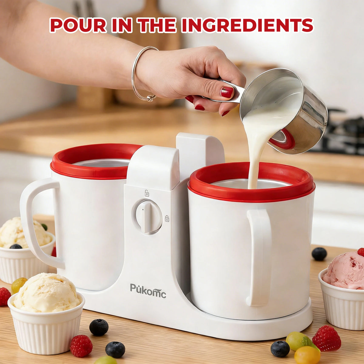 Ice Cream & Popsicle Maker, Dual-Cup Design, DIY Flavors Add Fruits, Powdered Sugar and Other Mix-Ins ,
