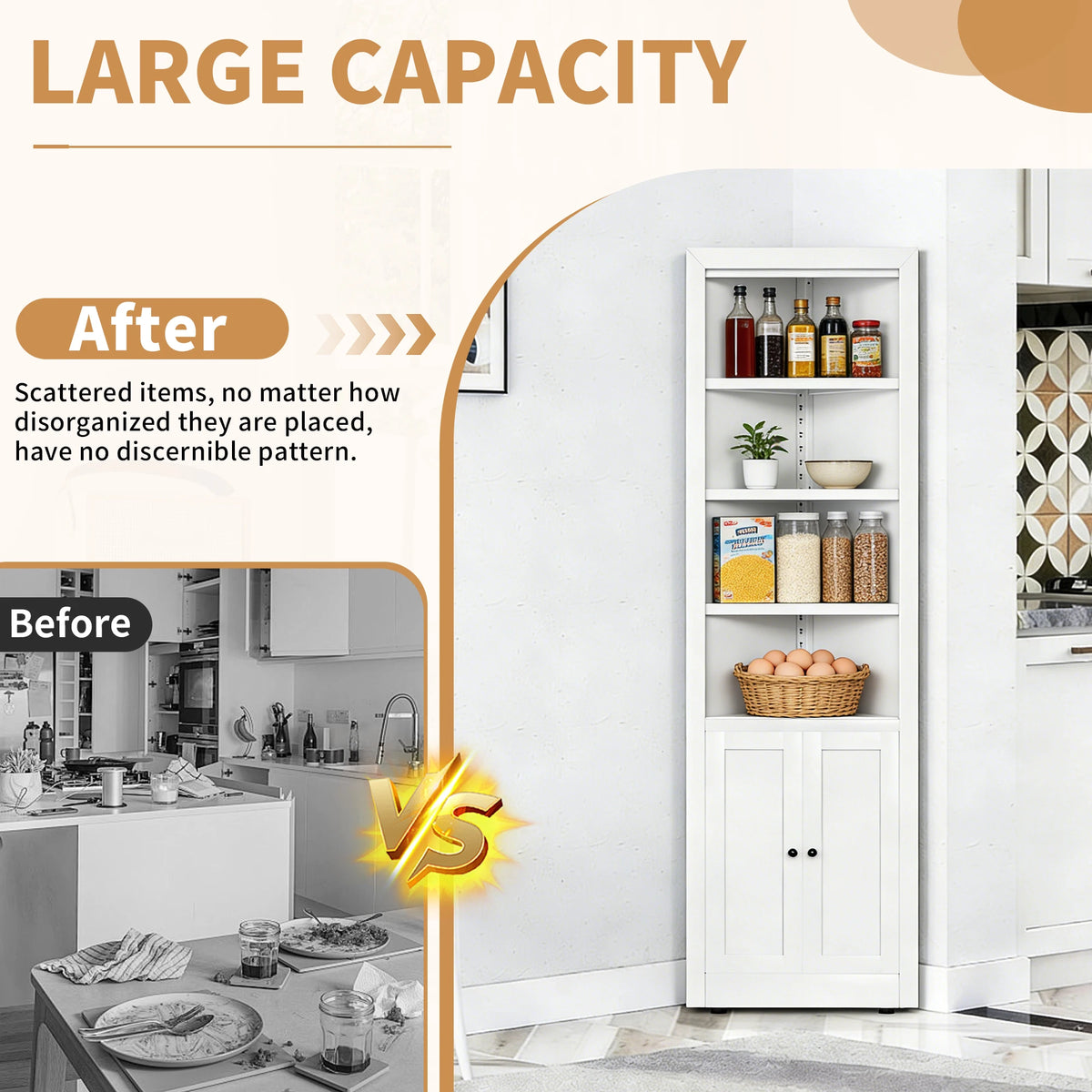 71" Corner Storage Cabinet with Adjustable Shelves, 5-Tier Metal Organizer for Bathroom, Kitchen & Living Room