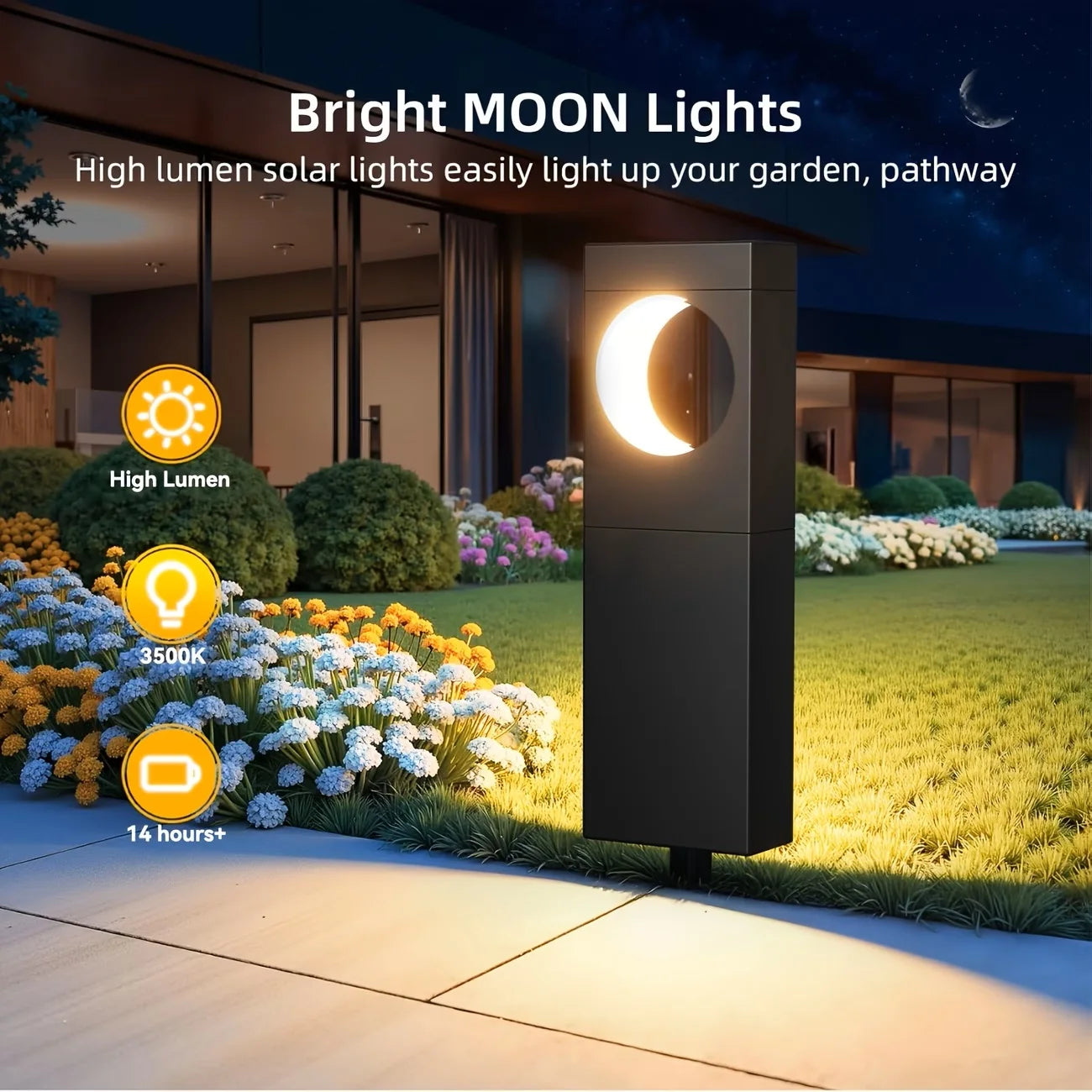 Solar Pathway Outdoor Lights Waterproof Bright Moon Auto On/Off