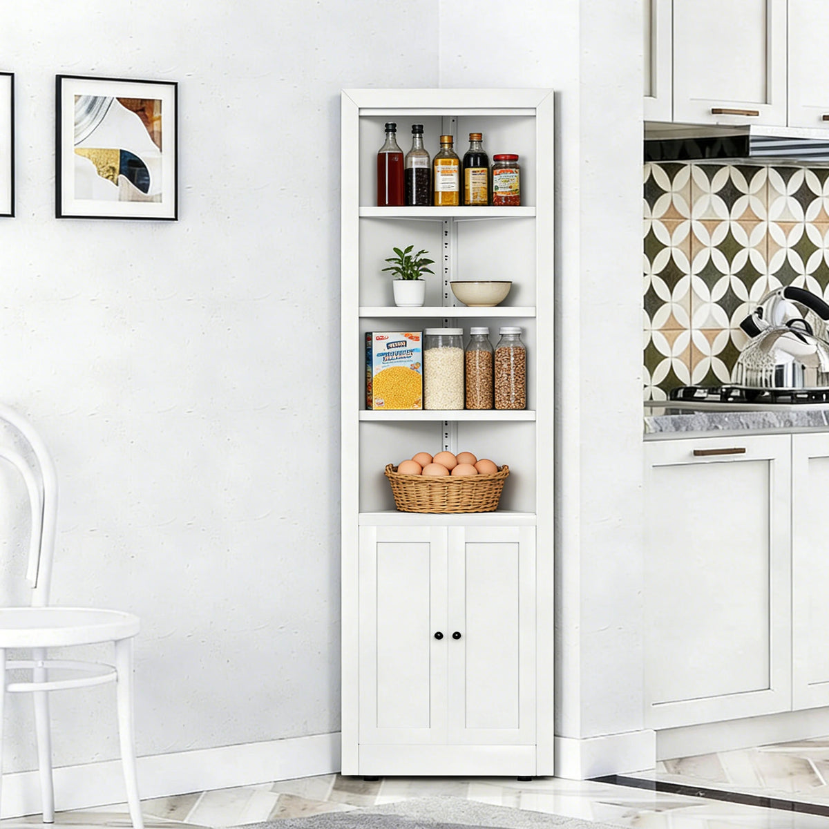 71" Corner Storage Cabinet with Adjustable Shelves, 5-Tier Metal Organizer for Bathroom, Kitchen & Living Room