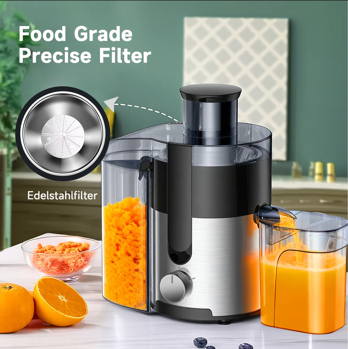 High-Speed Juicer Machine, 3-Inch Wide Mouth for Vegetables And Fruits with Metal Body, 3-Speed Settings, Easy Cleaning, Detachable,