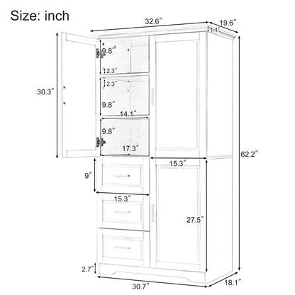 32.6" Bathroom Storage Cabinet with 3 Drawers & 3 Doors, Freestanding MDF Organizer for Bathroom, Kitchen, Office