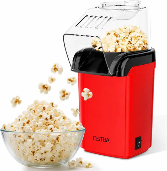 Popcorn Machine, 12-Cup Hot Air Popcorn Popper, Oil-Free, Red