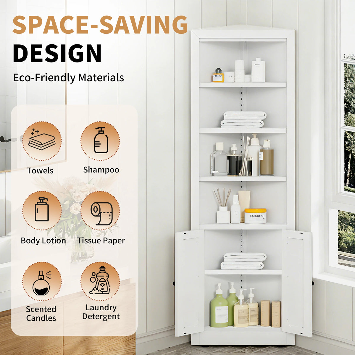 71" Corner Storage Cabinet with Adjustable Shelves, 5-Tier Metal Organizer for Bathroom, Kitchen & Living Room