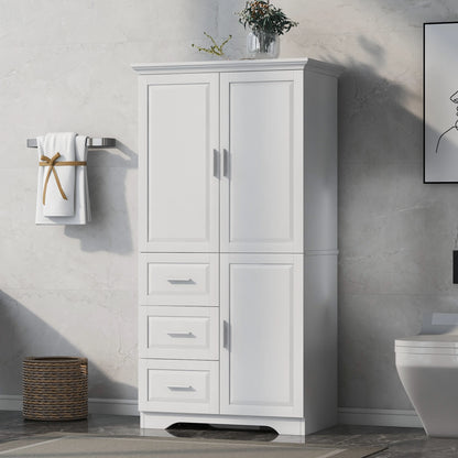 32.6" Bathroom Storage Cabinet with 3 Drawers & 3 Doors, Freestanding MDF Organizer for Bathroom, Kitchen, Office