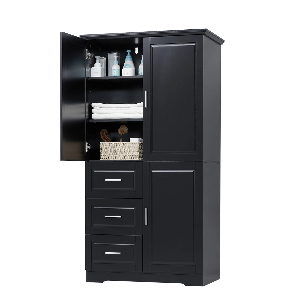 32.6" Bathroom Storage Cabinet with 3 Drawers & 3 Doors, Freestanding MDF Organizer for Bathroom, Kitchen, Office